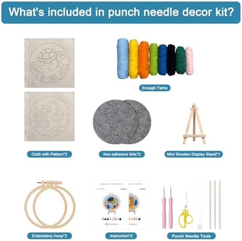 Punch Needle Kit for Beginner, 2-Pack Turtle & Sea Horse Punch Embroidery Starter Set with Instructions – Yarn Needle Punch Craft for Xmas Gift Idea & Home Wall Decor - Image 2