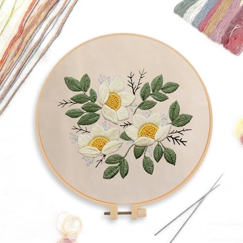 CREAWONDER Canvas Tote Bag Embroidery Kit with Pattern for Beginners, Arts and DIY Embroidery Crafts Kits for Adults, Include Instructions, Embroidery Hoops, Color Threads and Tool - Image 3