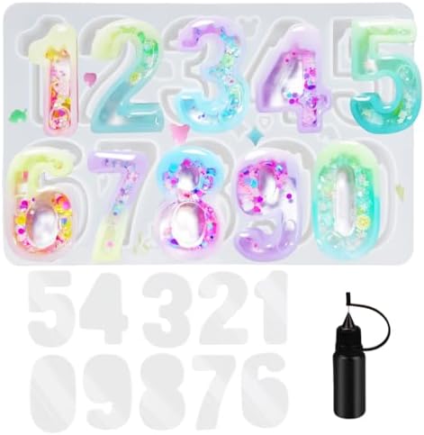 Number Resin Shaker Molds Set 0-9 Keychain Charms Pack of 22 Epoxy Silicone Trays Precision Tip Applicator Bottle Kit Bundle by FUNSHOWCASE