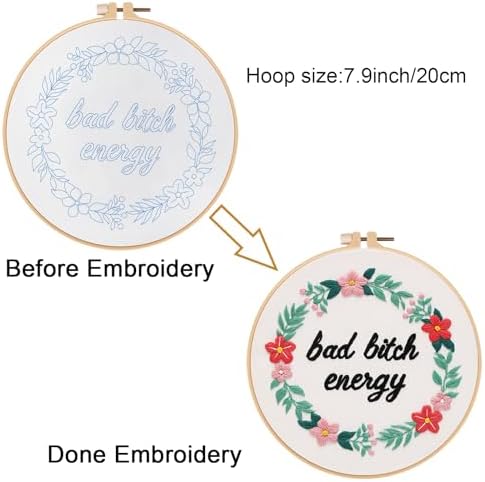 Louise Maelys Funny Quote Embroidery Kit for Beginners Floral Wreath DIY - Image 3