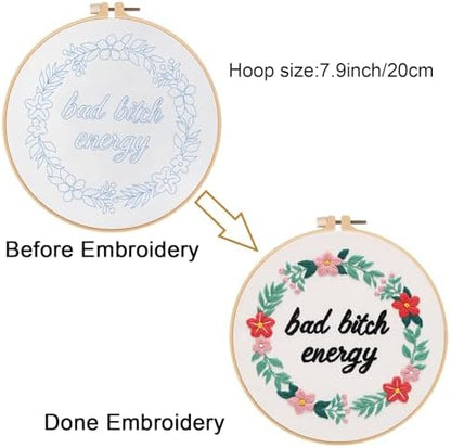 Louise Maelys Funny Quote Embroidery Kit for Beginners Floral Wreath DIY - Image 3