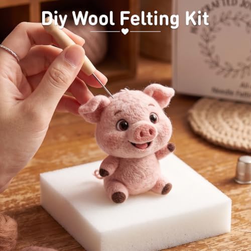 DIY Needle Felting Kit Cute Happy Waving Pink Piglet – Needle Felting Starter Kit with Fiber Roving, Needles, Felting Pad & Instructions | Felted Farm Animal Kit for Beginners Adults | DIY Craft Gift - Image 6