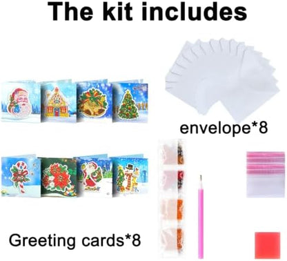 8PCS Winter Christmas DIY Greeting Card Kits with Envelopes Diamond Art Greeting Cards Diamond Art Cards Kits for Adults DIY Crafts Family Friend Gifts - Image 6