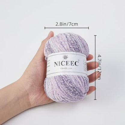 NICEEC 6 Skeins Soft Chenille Yarn 6x85m(6x93yds,6x50g)_Foggy Purple - Image 5