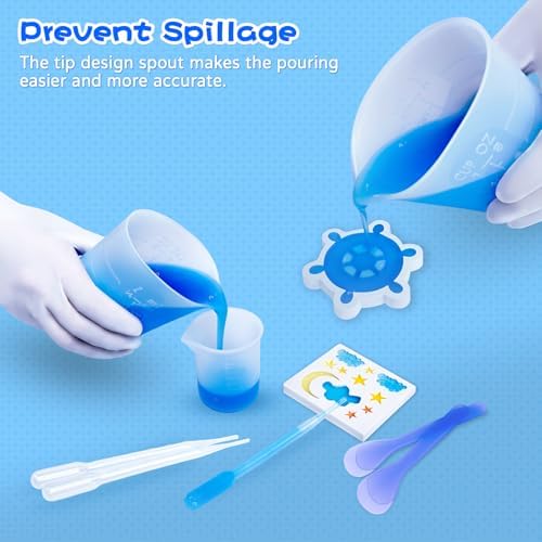 Silicone Resin Mixing Measuring Cups for Resin Supplies, 600ml/20oz Bowl, 250 & 100ml Thickened Reusable Silicone Cups for Epoxy Mixing, with Stir Sticks and Pipettes, Jewelry Making - Image 5