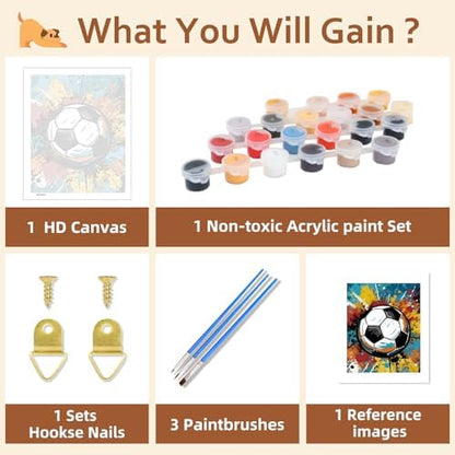 Reivworl Soccer Paint by Numbers Kit for Adults Beginner, 16" Wx20 L Soccer Paint by Number for Adult, Acrylic Painting Kits with Canvas for Gifts and Wall Decor - Image 6