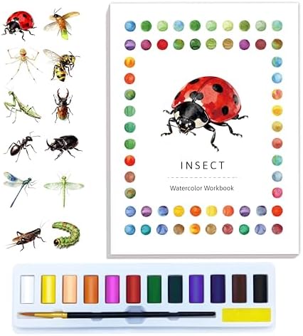 CraftyManor Watercolor Workbook Creative Insect Water color Paint Book Set with Paints & Brush, 12 Patterns of Original DIY Designs, Beginner-Friendly Adult Coloring Books (Insect) by CraftyManor