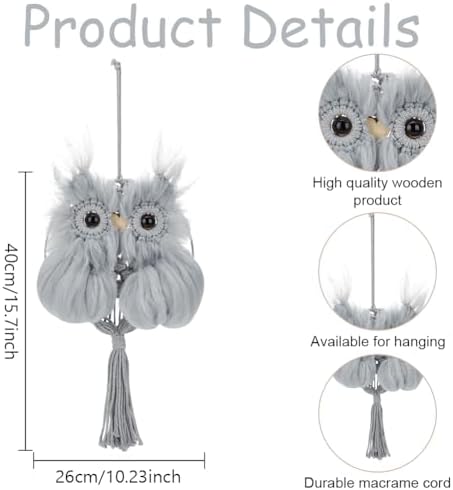 FREEBLOSS DIY Plush Owl Grey Macrame Owl Kit Macrame Wall Hanging Art Macrame Wall Hanging Kit Beginner Macrame Kit with Video Tutorials Macrame Owls Decor for Home - Image 3