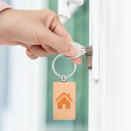 Dimeho 50 Pcs Wooden Keychain Blanks, Laser Engraving Wood Key Chain Rectangle Keychain Blank Bulk Wooden Key Ring Unfinished Various Keys Tag for DIY Craft Supplies - Image 5