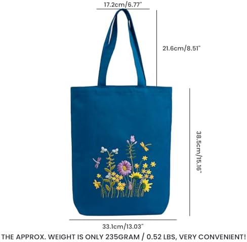 CREAWONDER Canvas Tote Bag Embroidery Kit with Pattern for Beginners, Arts and DIY Embroidery Crafts Kits for Adults, Include Instructions, Embroidery Hoops, Color Threads and Tool - Image 6
