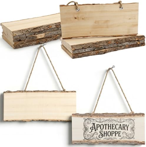 8-Pack Wood Signs, Rectangle Wooden Plaque with Rope, Unfinished Live Edge Wood Sign for DIY, Burning, Carving, Painting & Home Decor (10 x 4 x 0.4 in) by Unknown