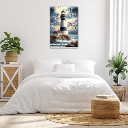 Bowetile Framed Paint by Numbers Lighthouse for Adults Beginners, Adults' Paint-by-Number Landscape Kits, Easy Adult Paint by Number Kits on Canvas, Acrylic Number Painting for Home Decor, 8x12in - Image 4