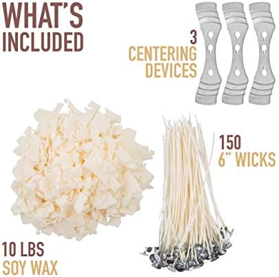 Oraganix 10 lbs Soy Wax DIY Candle Making Kit with 150 Pre-Waxed 6-Inch Wicks and 3 Centering Devices - Smooth Burning Wax for Craft Projects and Scented Project Creations - Image 6
