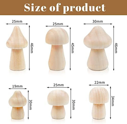 36 Pieces Unfinished Wooden Mushrooms 6 Size Natural Plain Unpainted Wooden Mini Mushroom Figurines for DIY Art Crafts Projects DIY Paint Color Home Desk Bookshelves Ornaments - Image 2