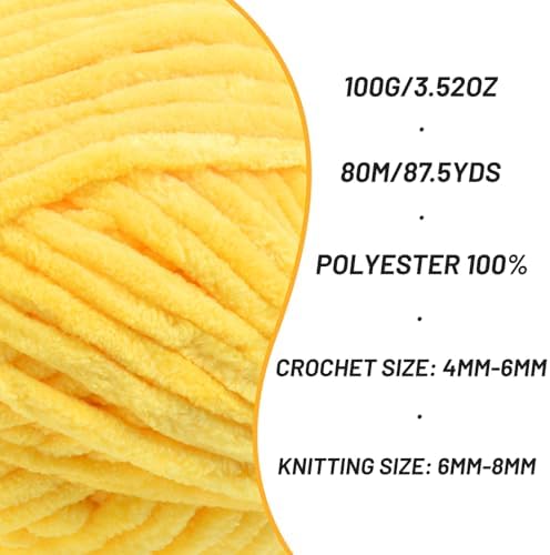 Chenille Yarn for Crocheting Size 5 Bulky Yarn Light Yellow - Image 2