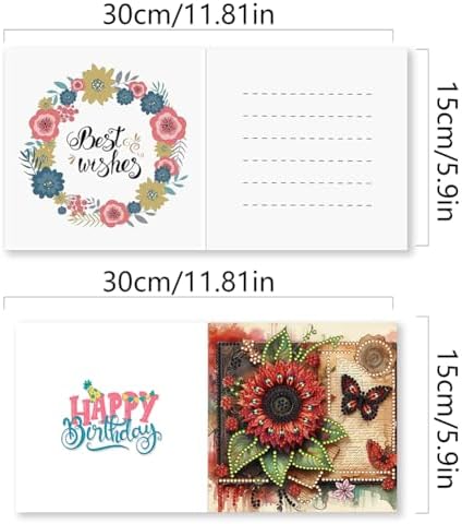 POETRYDRAW 6 Pack 5D DIY Diamond Art Painting Happy Birthday Greeting Card Kit Flower, Diamond Art Christmas Birthday Holiday Greeting Card, Crafts Kit Creative with Envelope - Image 6