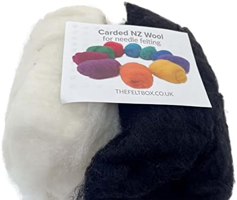 The Felt Box Needle Felting Wool – Black & White Shade Pack, 100g Carded Batts, Short Coarse Fiber for DIY Crafts, Dolls & Animals by TheFeltBoxNeedleFelting