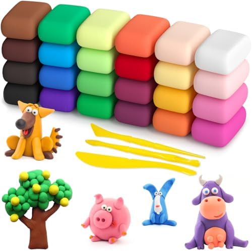 Ecurfu Air Dry Clay 24 Colors, DIY Modeling Clay with Tools, Toy Gifts for Kids by Ecurfu