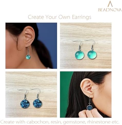 BEADNOVA Earring Kit 30pcs Blank Ear Wire Hook 14mm Stainless Steel Cabochon Setting Earring Bezel with Rubber Backs for Cabochon Resin DIY Earwire Making (14mm, 30pcs) - Image 5
