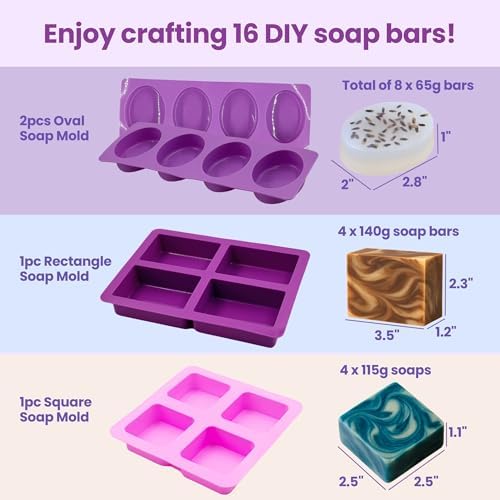 4 Pack Silicone Soap Molds - Rectangle, Square & 2 Oval Soap Making Molds DIY Soap Making Kit Accessories & Tools, Handmade Craft Supplies Mold Set for Soap Kit Adults Art Project - Image 5