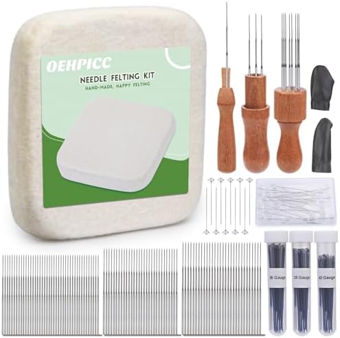OEHPICC 128 Pcs Needle Felting Tool Kit, 6×6 Inch Wool Felting Pad by OEHPICC