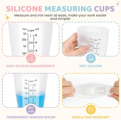 4Pcs Silicone Resin Mixing Measuring Cups 250ml / 8oz for Resin Supplies, Easy-to-Read Black Marks, Non-Stick Reusable Silicone Pouring Cups for Epoxy Mixing - Image 3