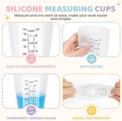 4Pcs Silicone Resin Mixing Measuring Cups 250ml / 8oz for Resin Supplies, Easy-to-Read Black Marks, Non-Stick Reusable Silicone Pouring Cups for Epoxy Mixing - Image 3