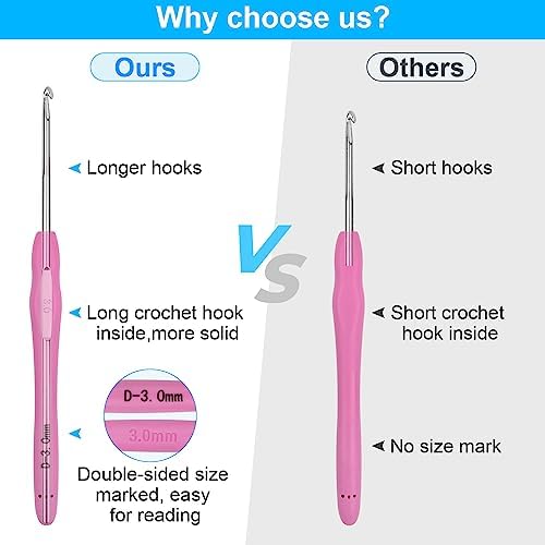 MECHEER Crochet Hooks 12 Sizes Crochet Hook Set, 51 Pack Yarn Crochet Kit for Beginners, Knitting Needles with Ergonomic Handles for Arthritic Hands, Crochet Needle Kit with Blue Case for Crocheters - Image 5