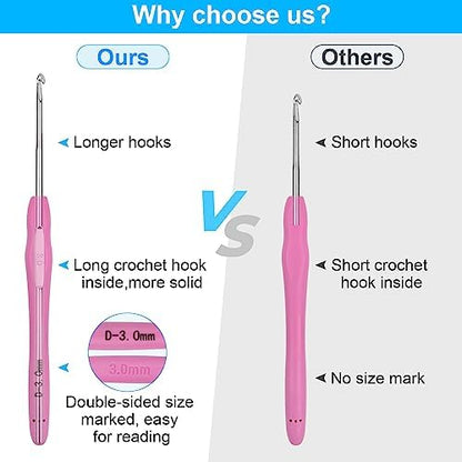 MECHEER Crochet Hooks 12 Sizes Crochet Hook Set, 51 Pack Yarn Crochet Kit for Beginners, Knitting Needles with Ergonomic Handles for Arthritic Hands, Crochet Needle Kit with Blue Case for Crocheters - Image 5