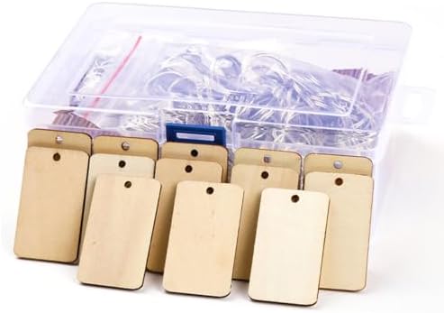 QMTSINEW 100Pcs Blank Rectangle-Shaped Wooden Keychain Set,Unfinished Wood Pieces with Key Rings and Hemp Rope,Personalized Wood Keychain,Key Tags DIY Keychain Supplies for Holiday Craft Projects, Han by QMTSINEW
