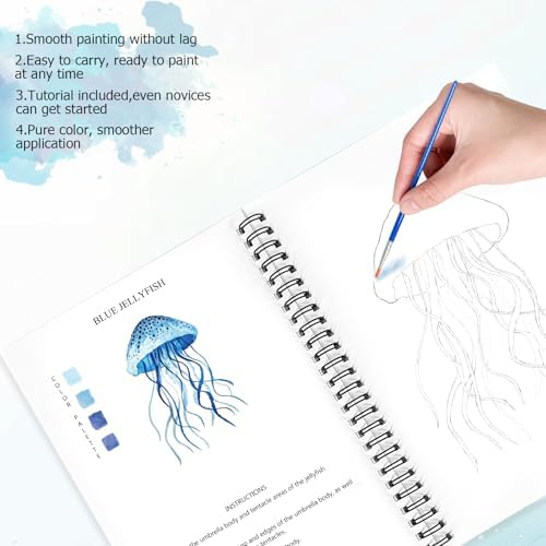 Watercolor Workbooks, 16 Colors Water Color Books Paint Set for Adults, Watercolor Coloring Book for Beginners, Water Color Workbook, 15 Beautiful Paintings for Beginners (Ocean Animals) - Image 3
