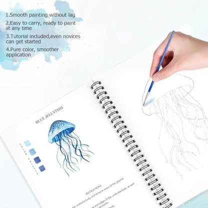 Watercolor Workbooks, 16 Colors Water Color Books Paint Set for Adults, Watercolor Coloring Book for Beginners, Water Color Workbook, 15 Beautiful Paintings for Beginners (Ocean Animals) - Image 3