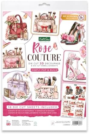 Katy Sue Rose Couture Die Cut Decoupage Card Making Kit with Embellishments. 10 Pre-Cut Sheets for 3D Card Toppers, Scrapbooking and Craft Projects by KatySue