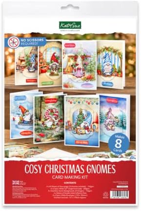 Katy Sue Cosy Christmas Gnomes Card Making Kit, Makes 8 Handmade Holiday Cards, Die Cut Toppers, Backgrounds & Foam Pads Included by KatySue