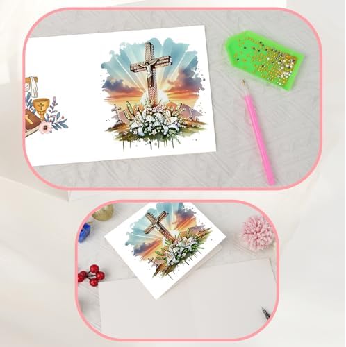 JISHSHAY 6 PCS Crucifix Diamond Painting Greeting Cards Jesus Diamond Art Birthday Cards with Envelopes Gem Art Mosaic Kits for Adults, for Anniversary Valentine Thank You Graduation All-Occasion - Image 6