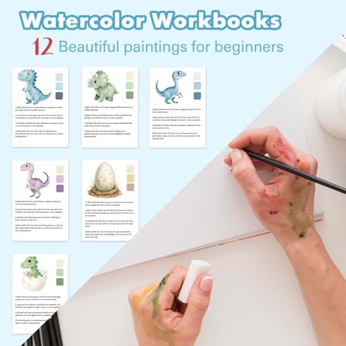 Dinosaur Pattern Watercolor Workbook,Water Coloring Book with Animal Designs on Premium Paper,12 Beginner Friendly Sketched Illustrations,Perfect for Gifting to Spark Creativity & Joy for Adults - Image 4