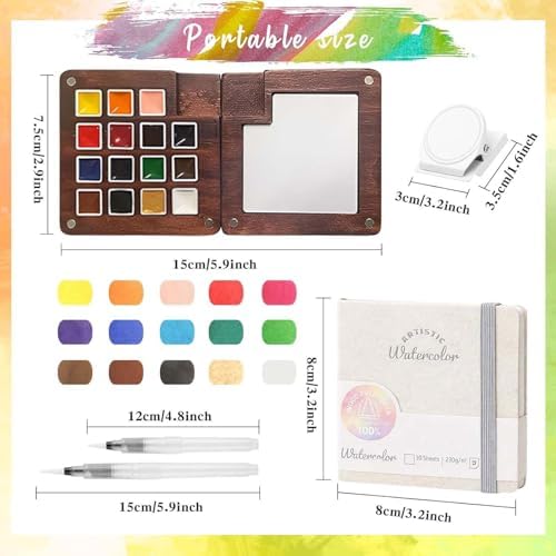 Travel Watercolor Paint Set - Pocket 15-Color Mini Kit with Sketch Pad - Image 5