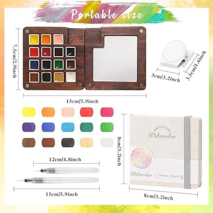 Travel Watercolor Paint Set - Pocket 15-Color Mini Kit with Sketch Pad - Image 5