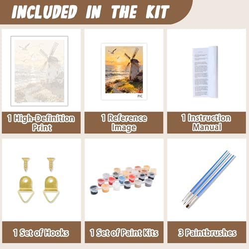 XTCIXAL Paint by Numbers Kit for Adults, Windmill, 16X20 Inch - Image 5