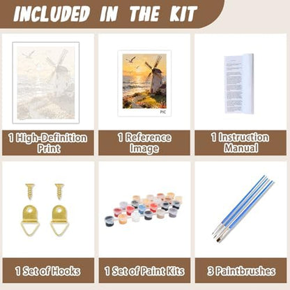 XTCIXAL Paint by Numbers Kit for Adults, Windmill, 16X20 Inch - Image 5