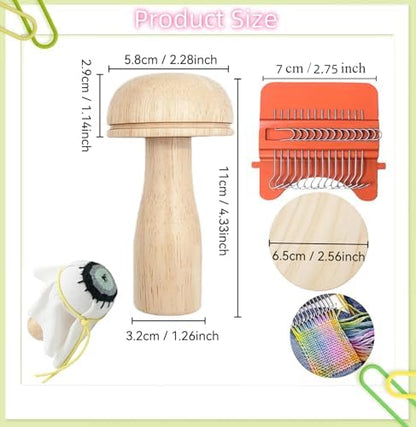 YFXJC Mini Darning Mushroom, Darning Weaving Tool Set with Small Weaving Loom Kit with 14 Pcs Large Eye Needles 50 Colors Thread for DIY Handicraft Home Sewing Care (Orange-Mushroom) - Image 2