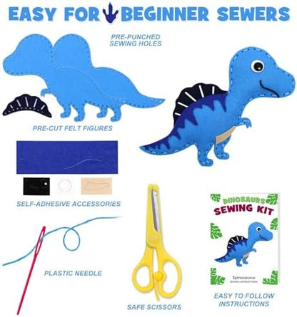 CiyvoLyeen Dinosaur Sewing Craft Kit DIY Kids Craft and Sew Set for Girls and Boys Educational Beginners Sewing Stuffed Animal Felt Plush Ornaments Set of 14 Sewing Kits for Kids Age 8 9 10 11 12 - Image 4