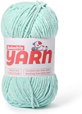 Plush Chunky Chenille Yarn for Crocheting, Soft Fluffy Velvet Yarn for Crocheting, Fuzzy Baby Blanket Knitting Yarns, 100g/131yds Bulky Amigurumi Yarns（Aqua Green） by Sekafris