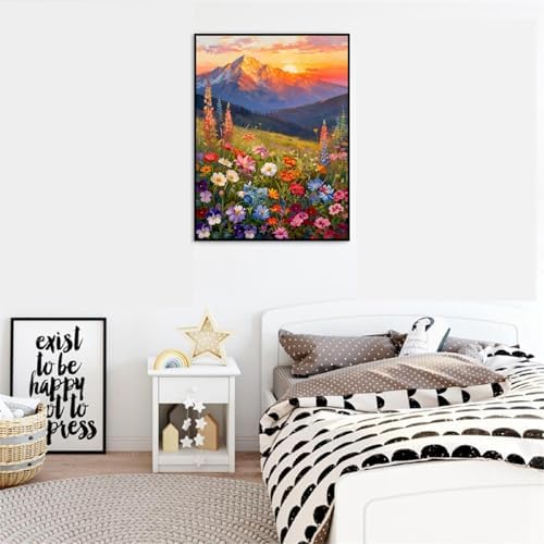 Clendo Landscape Paint by Numbers Kit for Adults Beginner, Flower Mountain Adult Paint by Number Kits on Canvas, Sunset Oil Painting Kit for Beginners Gift Home Wall Decor 16x20 Inch - Image 5