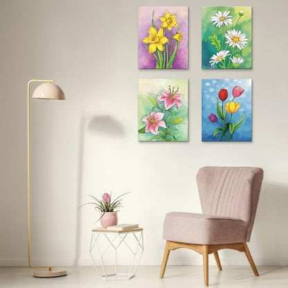VOCHIC 4 Pack Sip and Paint Kit, Pre Drawn Canvas for Painting for Adults Kids Pre Printed Canvas to Paint Party Supplies Girls Night Games Date Night Art Set Flower Theme 8x10 in - Image 6