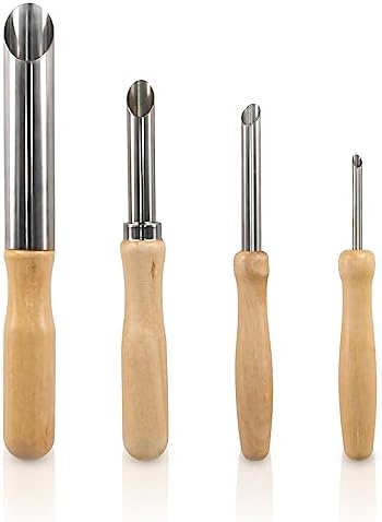 4 Pack Stainless Steel Circular Clay Hole Cutters, Wooden Handle Clay Tools for Drilling and Sculpture, Pottery Tools and Supplies by HANWER