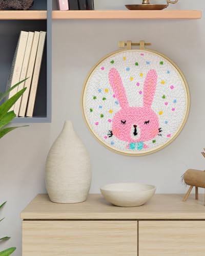ERKOON Punch Needle Kit Adults Beginners, DIY Easy Animals Embroidery Set for Starter Art Craft, Needling Punch Project with Patterns, Tools, Yarns, Hoop, Instruction (Rabbit) - Image 7