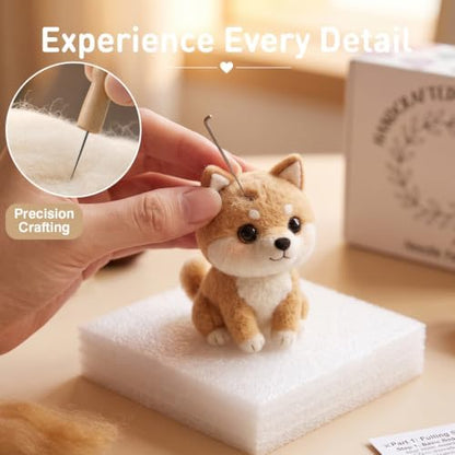 DIY Needle Felting Kit Cute Shiba Inu Akita Dog – Needle Felting Starter Kit with Fiber Roving, Needles, Felting Pad & Instructions | Felted Animal Kit for Beginners Adults | DIY Craft Gift - Image 4