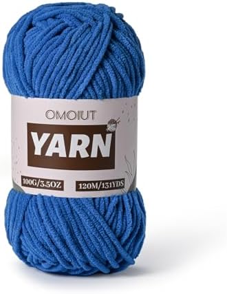 Plush Chenille Chunky Crochet Yarn - Baby Yarn for Crocheting Soft - Velvet Yarns Knitting for Blankets Crafts - Fluffy Amigurumi Yarns 100g / 131yd (Blue) by OMoiut