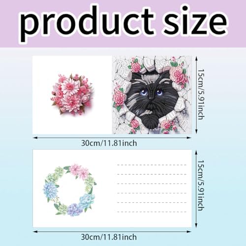 jinglinhh 6pcs Owls Flower Cats Diamond Art Painting Greeting Cards with Envelopes, DIY Card Making Kits for Adults, Diamond Art Postcards Holiday Cards Craft Gifts - Image 2